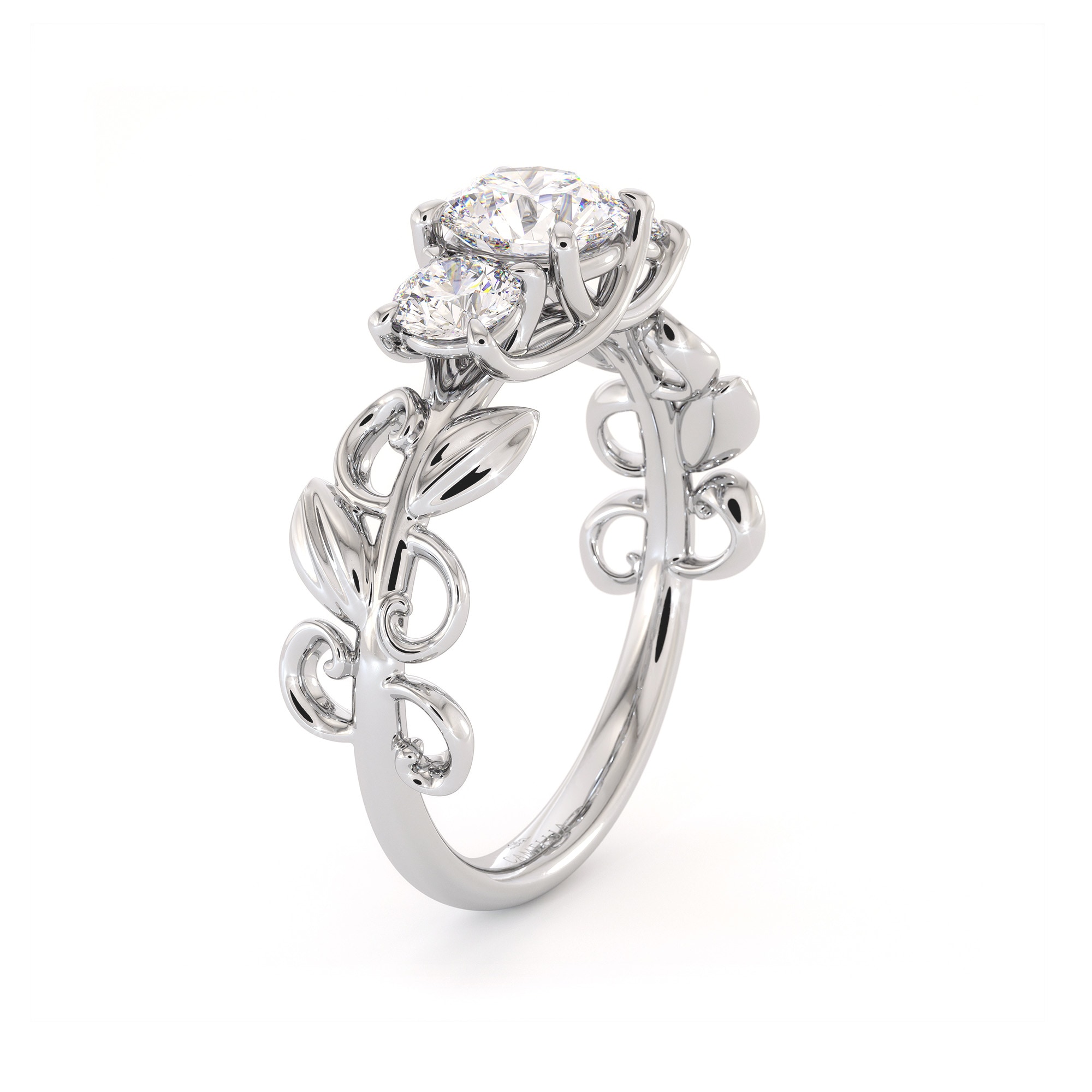 Moissanite Three Stone Engagement Ring Diamond Alternative Three Stone Ring Leaves Ring Leaf Ring For Her